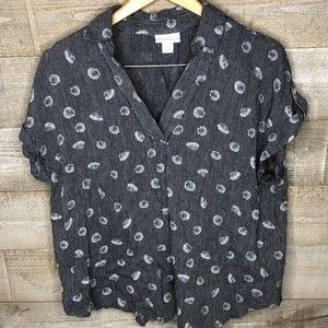 Liz Claiborne large linen rayon shell printed beach navy top